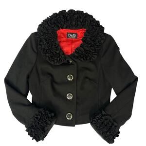 Dolce & Gabbana Jacket Black Wool Blend Long Sleeve Bolero Cropped Ruffle